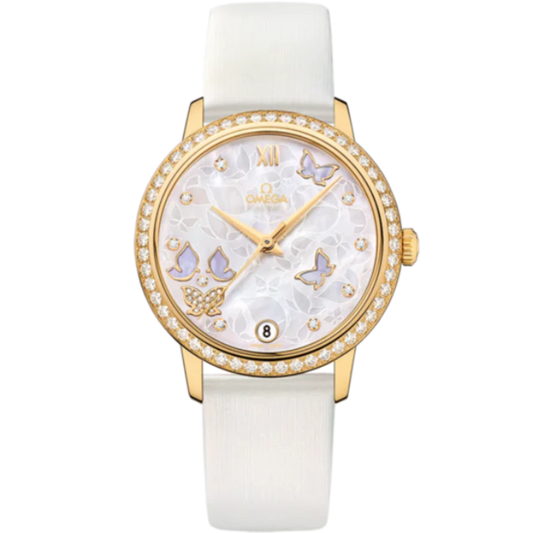 DE VILLE PRESTIGE BUTTERFLY 33 MM YELLOW GOLD WITH MOTHER OF PEARL DIAL