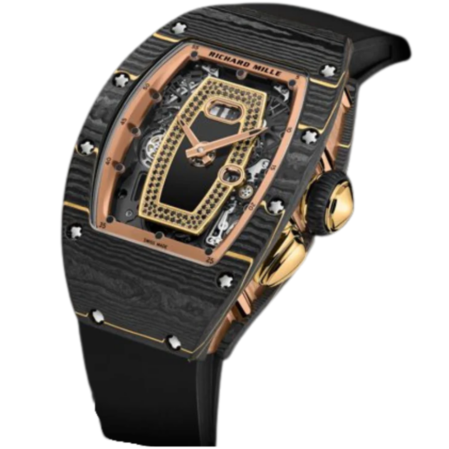 RM 037 Ladies’ Carbon TPT Rubber Strap Carbon Gold TPT Case