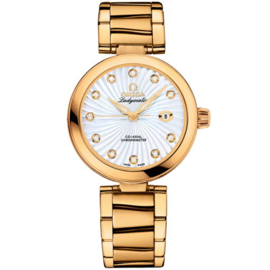 DE VILLE LADYMATIC 34 MM YELLOW GOLD WITH MOTHER OF PEARL DIAL