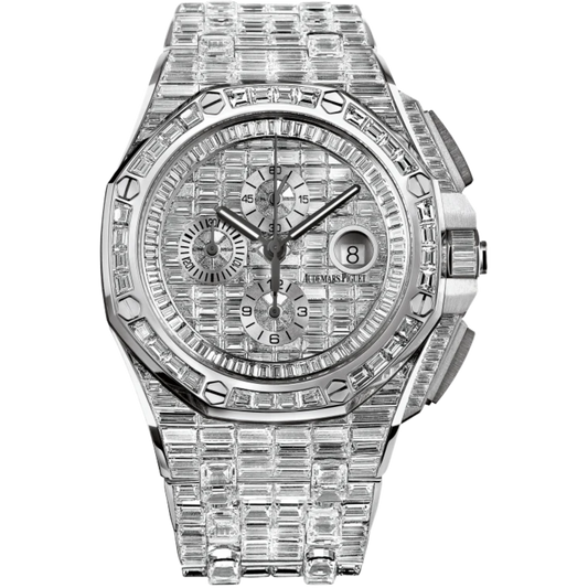 Royal Oak Offshore Selfwinding Chronograph 44MM 18-Carat White Gold Bracelet 18-Carat White Gold Dial 18-Carat White Gold Case Entirely Set With Baguette-Cut Diamonds