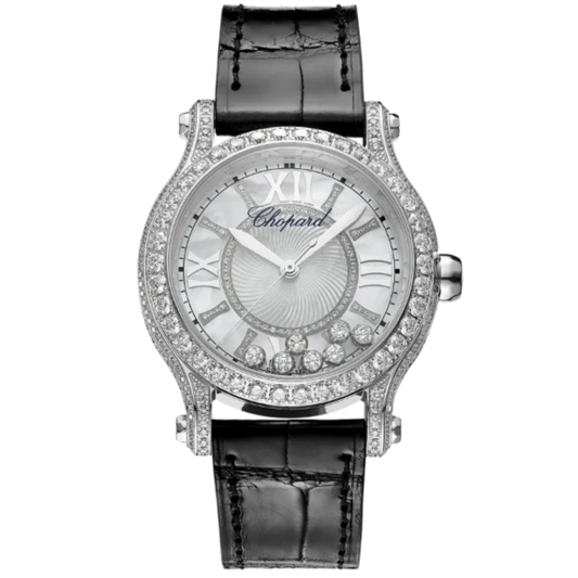 HAPPY SPORT 36 MM ETHICAL WHITE GOLD WITH MOTHER OF PEARL DIAL