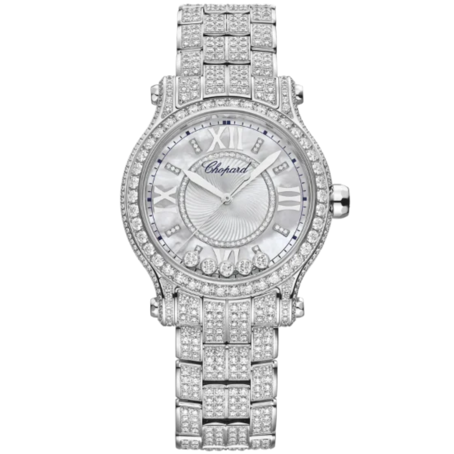 HAPPY SPORT 33 MM ETHICAL WHITE GOLD WITH MOTHER OF PEARL DIAL