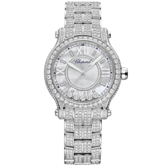 HAPPY SPORT 33 MM ETHICAL WHITE GOLD WITH MOTHER OF PEARL DIAL