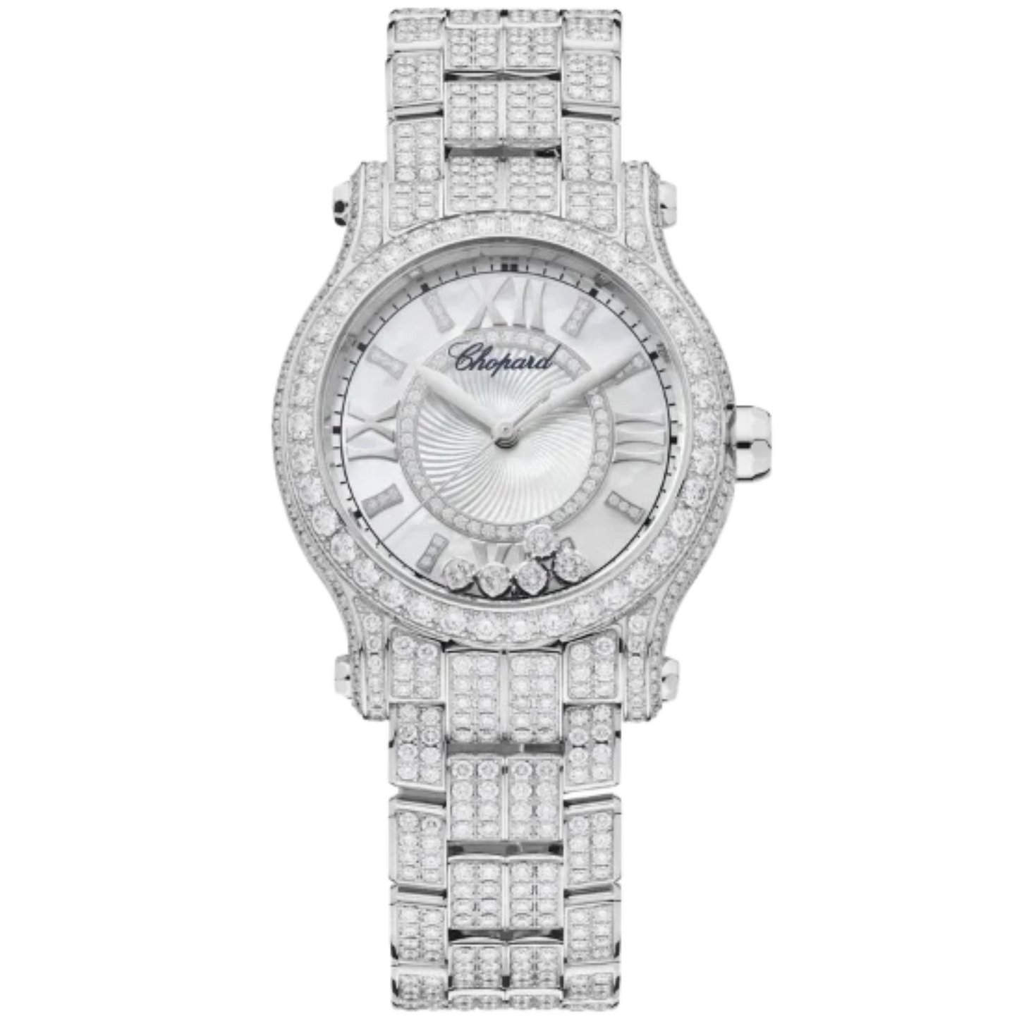 HAPPY SPORT 30 MM ETHICAL WHITE GOLD WITH MOTHER OF PEARL DIAL