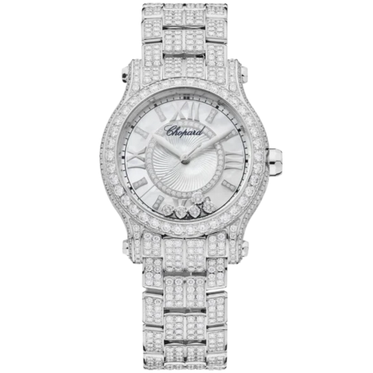 HAPPY SPORT 30 MM ETHICAL WHITE GOLD WITH MOTHER OF PEARL DIAL