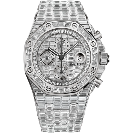 Royal Oak Offshore Selfwinding Chronograph 42MM 18-Carat White Gold Bracelet 18-Carat White Gold Dial 18-Carat White Gold Case and Bezel Entirely Set With  Baguette-Cut Diamonds