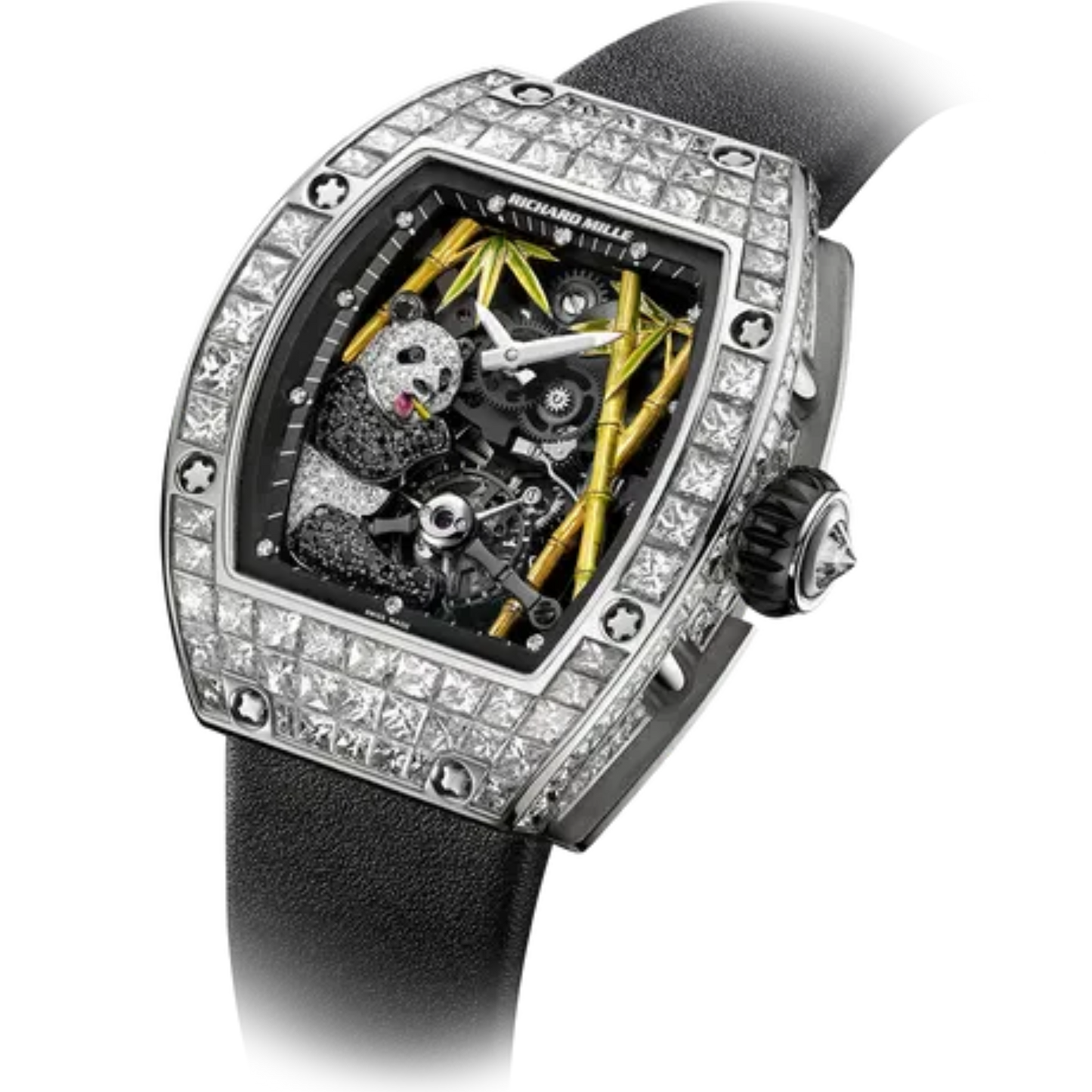RM 26-01 Tourbillon Panda Black Alligator Strap White Gold Diamond Set Case