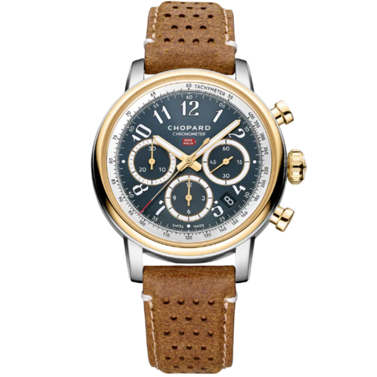 MILLE MIGLIA CLASSIC CHRONOGRAPH 40 MM ETHICAL YELLOW GOLD - LUCENT STEEL™ WITH "GRIGIO-BLU" BLUE DIAL