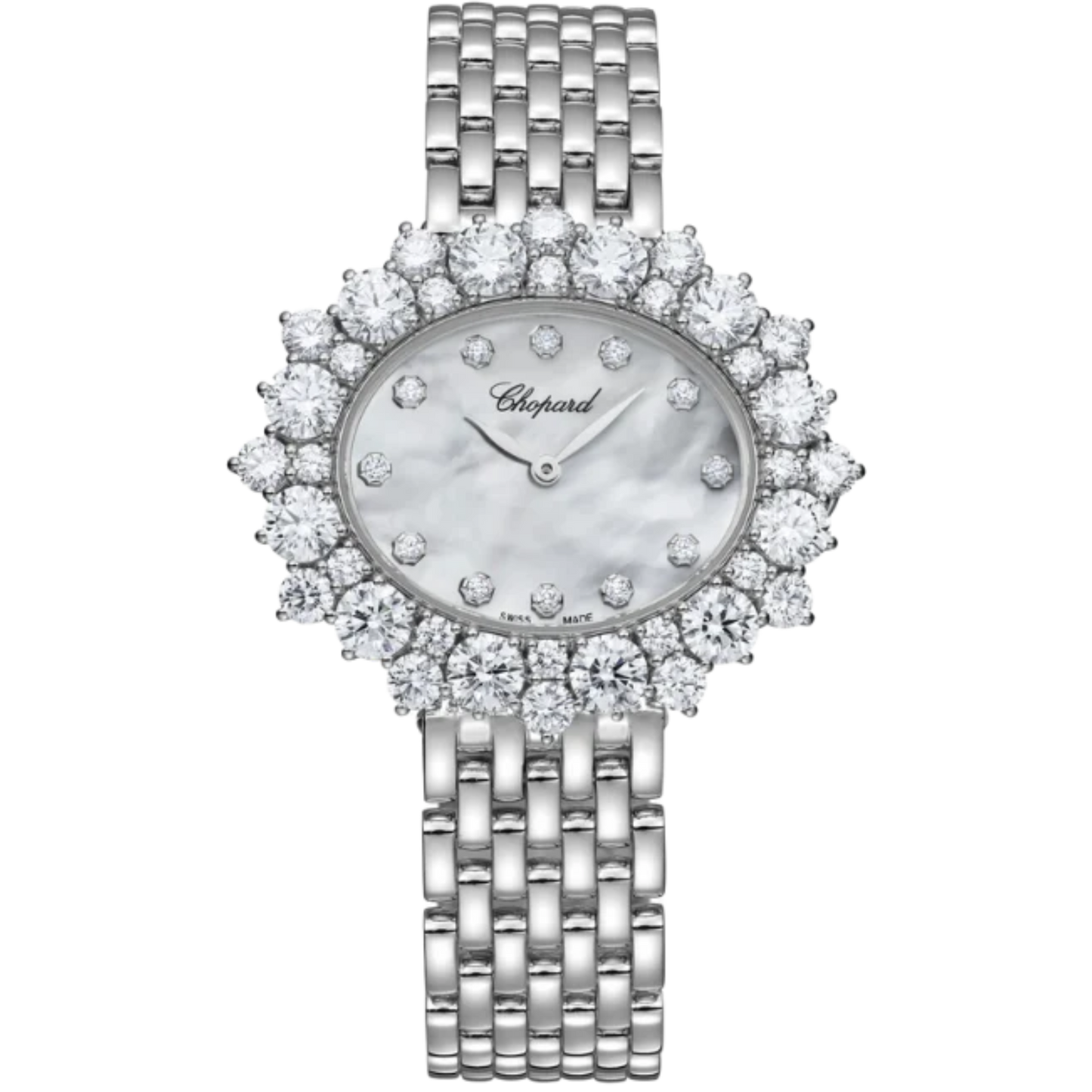L’HEURE DU DIAMANT OVAL MEDIUM 36 MM ETHICAL WHITE GOLD WITH MOTHER OF PEARL DIAL