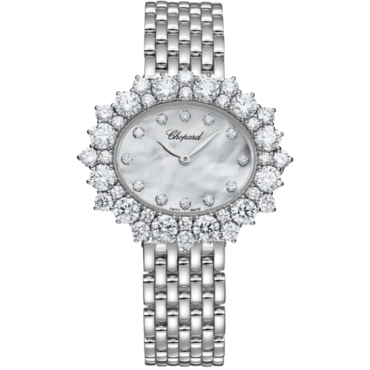L’HEURE DU DIAMANT OVAL MEDIUM 36 MM ETHICAL WHITE GOLD WITH MOTHER OF PEARL DIAL