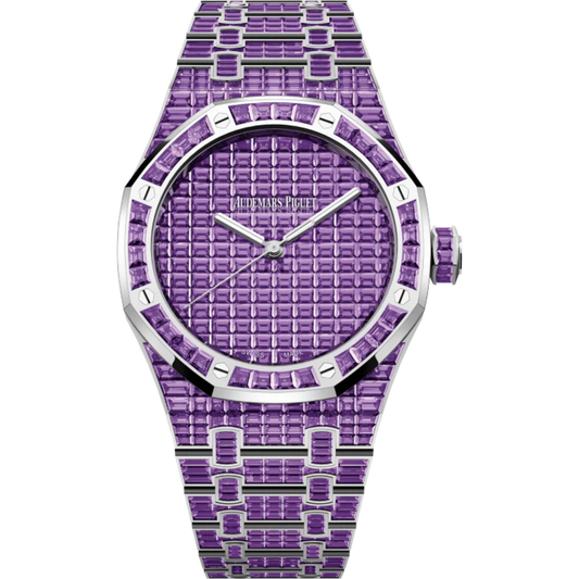 Royal Oak Selfwinding Amethyst 50th Anniversary 41MM 18-Carat White Gold Bracelet Set 18-Carat White Gold Dial Set 18-Carat White Gold Case Set With Baguette-Cut Amethysts