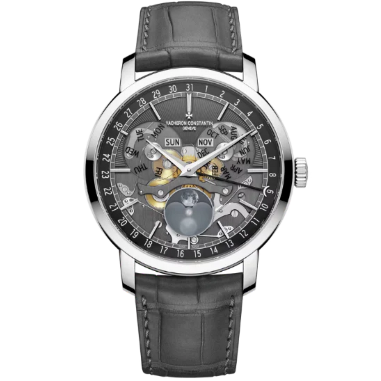 TRADITIONNELLE COMPLETE CALENDAR OPENFACE 41 MM 18K WHITE GOLD WITH BLACK BRASS DIAL