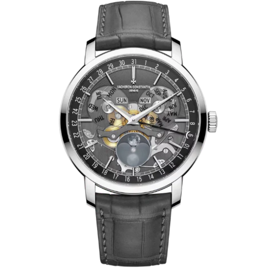 TRADITIONNELLE COMPLETE CALENDAR OPENFACE 41 MM 18K WHITE GOLD WITH BLACK BRASS DIAL