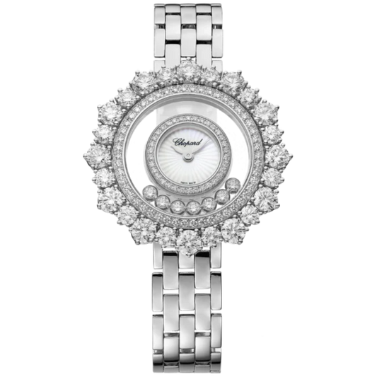 HAPPY DIAMONDS JOAILLERIE 36 MM ETHICAL WHITE GOLD WITH MOTHER OF PEARL DIAL