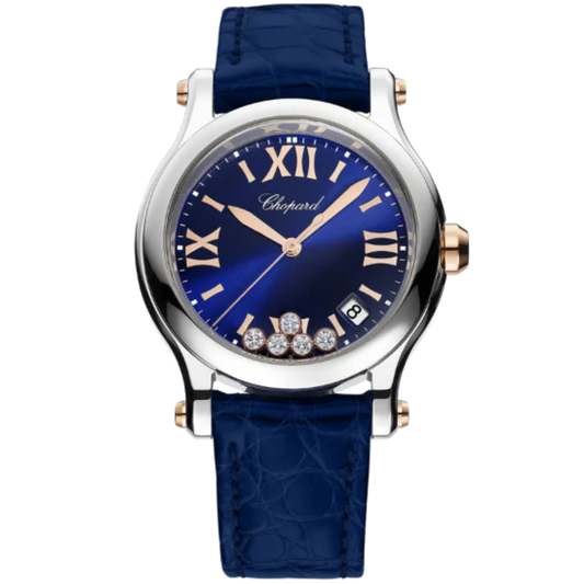 HAPPY SPORT 36 MM ETHICAL ROSE GOLD - LUCENT STEEL™ WITH BLUE DIAL