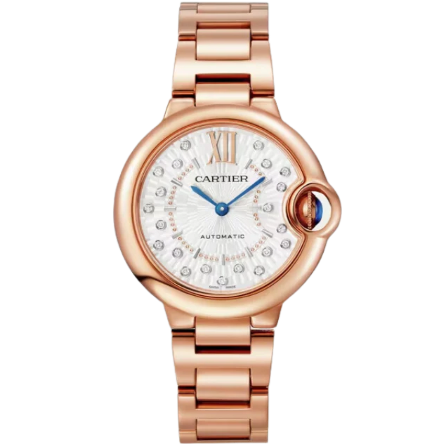 BALLON BLEU DE CARTIER 33 MM ROSE GOLD WITH MATT SILVERED STAMPED SUNRAY DIAL