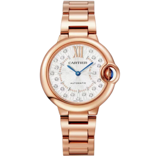 BALLON BLEU DE CARTIER 33 MM ROSE GOLD WITH MATT SILVERED STAMPED SUNRAY DIAL