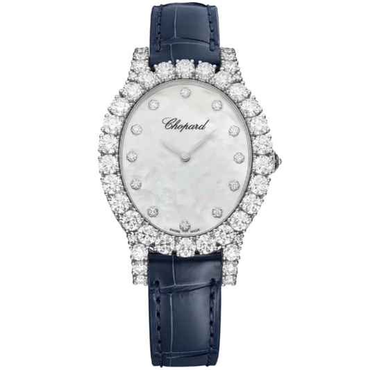 L'HEURE DU DIAMANT OVAL 40 MM ETHICAL WHITE GOLD WITH MOTHER OF PEARL DIAL