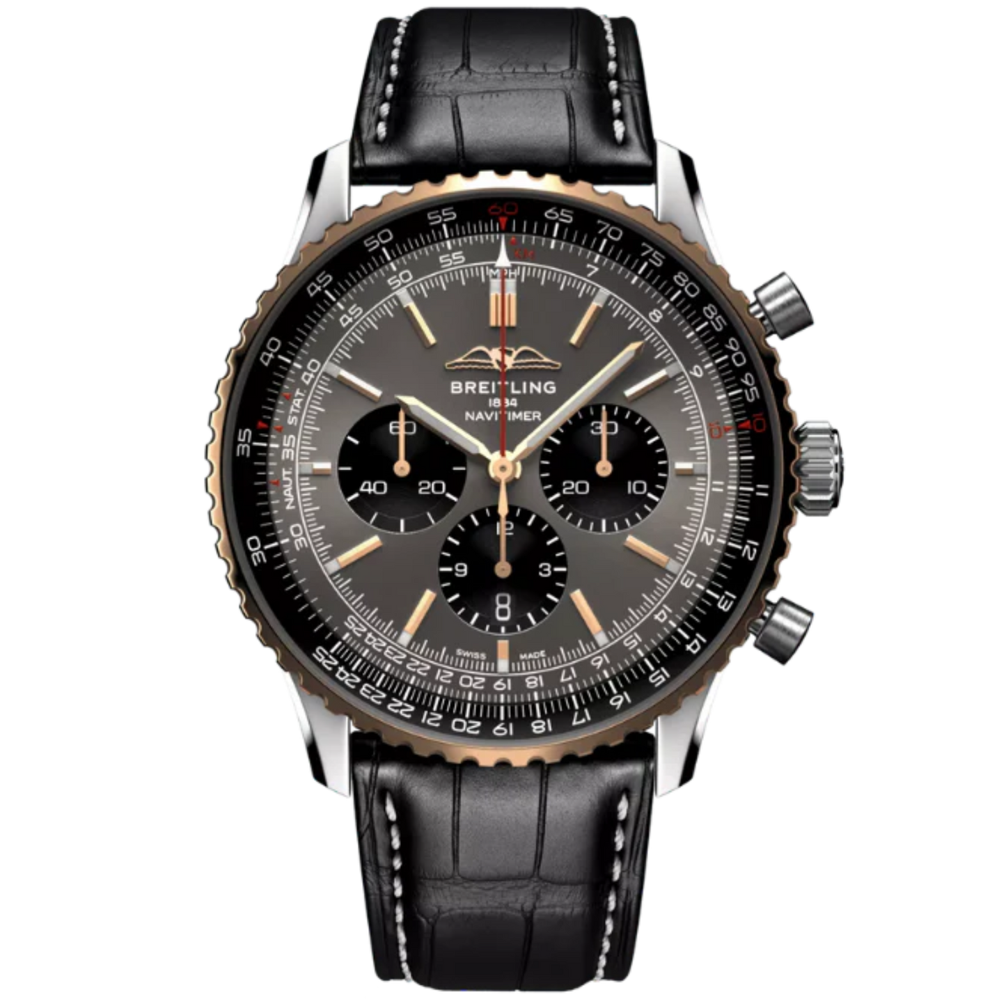 NAVITIMER B01 CHRONOGRAPH 46 MM STAINLESS STEEL AND 18K ROSE GOLD WITH BLACK DIAL