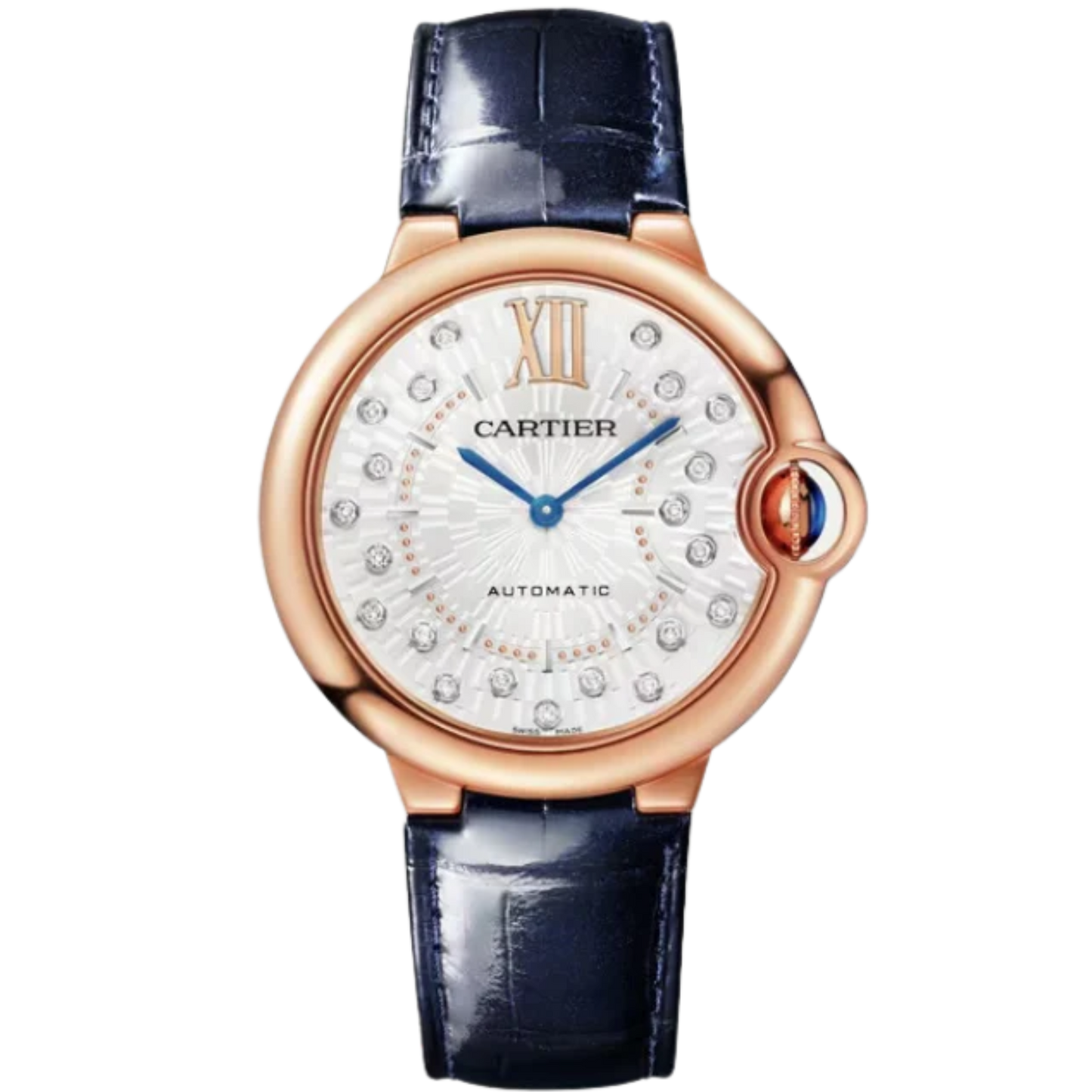 BALLON BLEU DE CARTIER 36 MM ROSE GOLD WITH MATT SILVER STAMPED SUNRAY DIAL