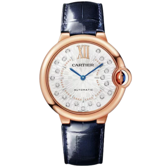 BALLON BLEU DE CARTIER 36 MM ROSE GOLD WITH MATT SILVER STAMPED SUNRAY DIAL