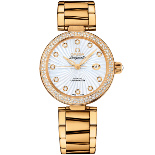 DE VILLE LADYMATIC 34 MM YELLOW GOLD WITH MOTHER OF PEARL DIAL