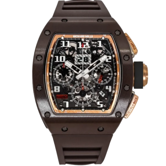 RM 011 Rose Gold Asia Edition Brown Rubber Strap Ceramic Case