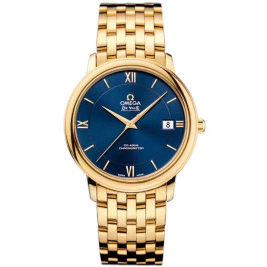 DE VILLE PRESTIGE 37 MM YELLOW GOLD WITH BLUE DIAL
