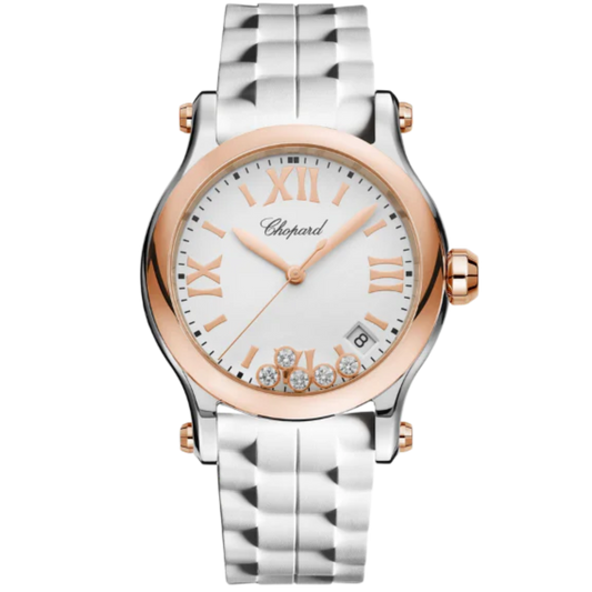 HAPPY SPORT 36 MM ETHICAL ROSE GOLD - LUCENT STEEL™ WITH WHITE DIAL
