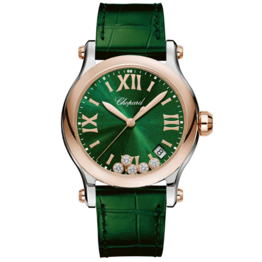 HAPPY SPORT 36 MM ETHICAL ROSE GOLD - LUCENT STEEL™ WITH GREEN DIAL