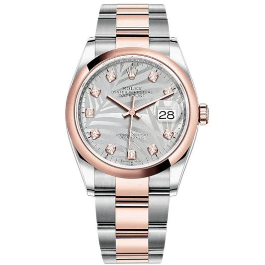 Datejust 36 36mm Oystersteel Everose Gold Oyster Bracelet Silver Palm-Motif Diamond-set Dial Domed Bezel
