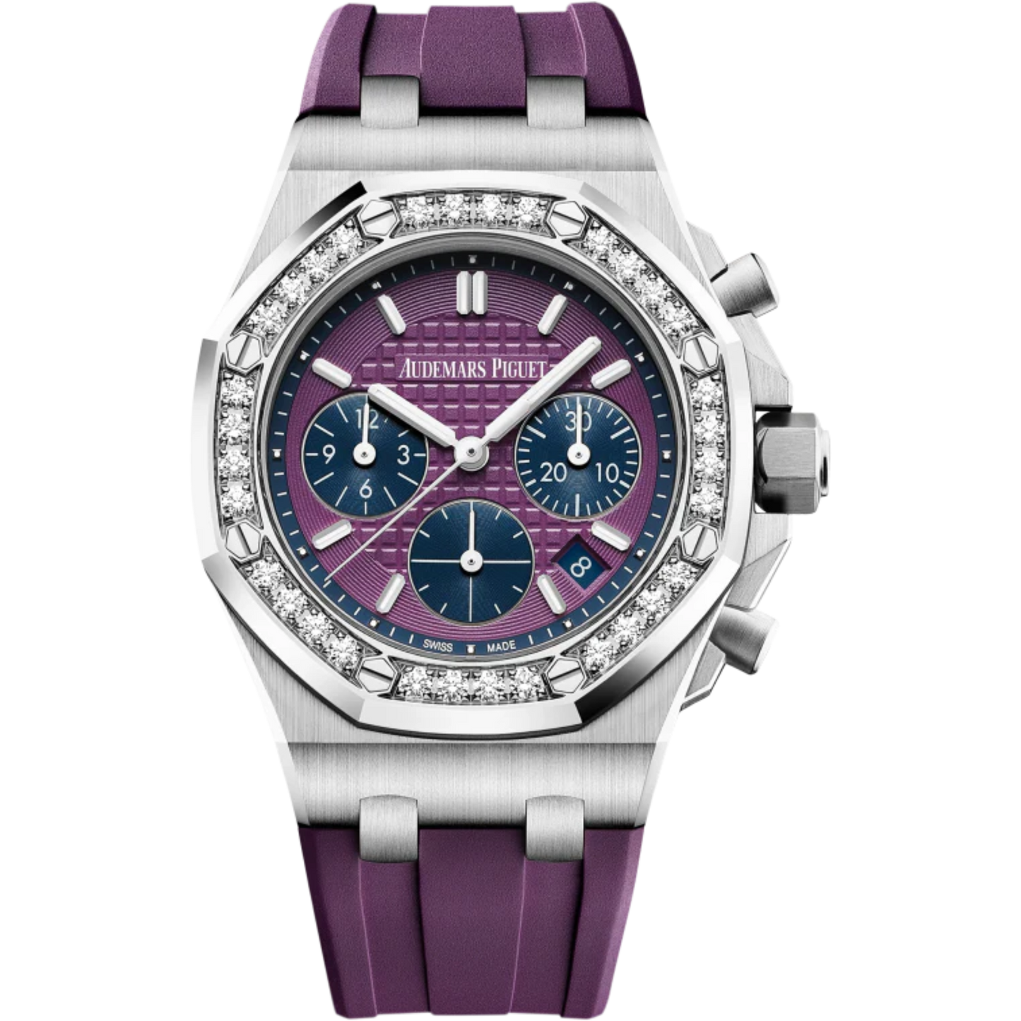 Royal Oak Offshore Selfwinding Chronograph 37MM Purple Rubber Strap Purple Dial With Lady Tapisserie Pattern Stainless Steel Case Diamond-Set Bezel