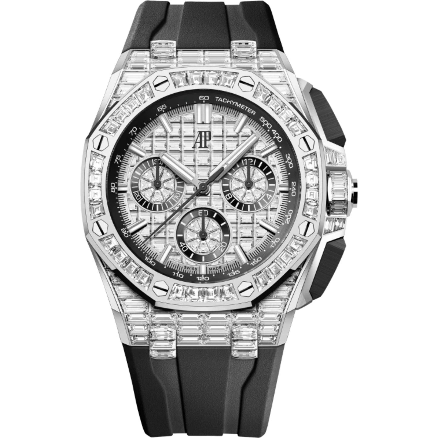 Royal Oak Offshore Selfwinding Chronograph 43MM Black Rubber Strap 18-Carat White Gold Dial Set With Baguette-Cut Diamond 18-Carat White Gold Case and Bezel Set With Baguette-Cut Diamonds