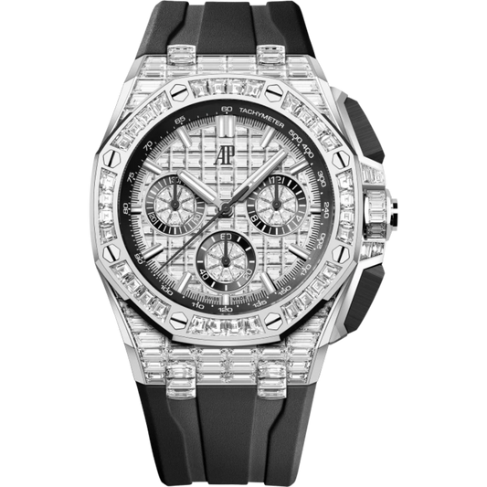 Royal Oak Offshore Selfwinding Chronograph 43MM Black Rubber Strap 18-Carat White Gold Dial Set With Baguette-Cut Diamond 18-Carat White Gold Case and Bezel Set With Baguette-Cut Diamonds