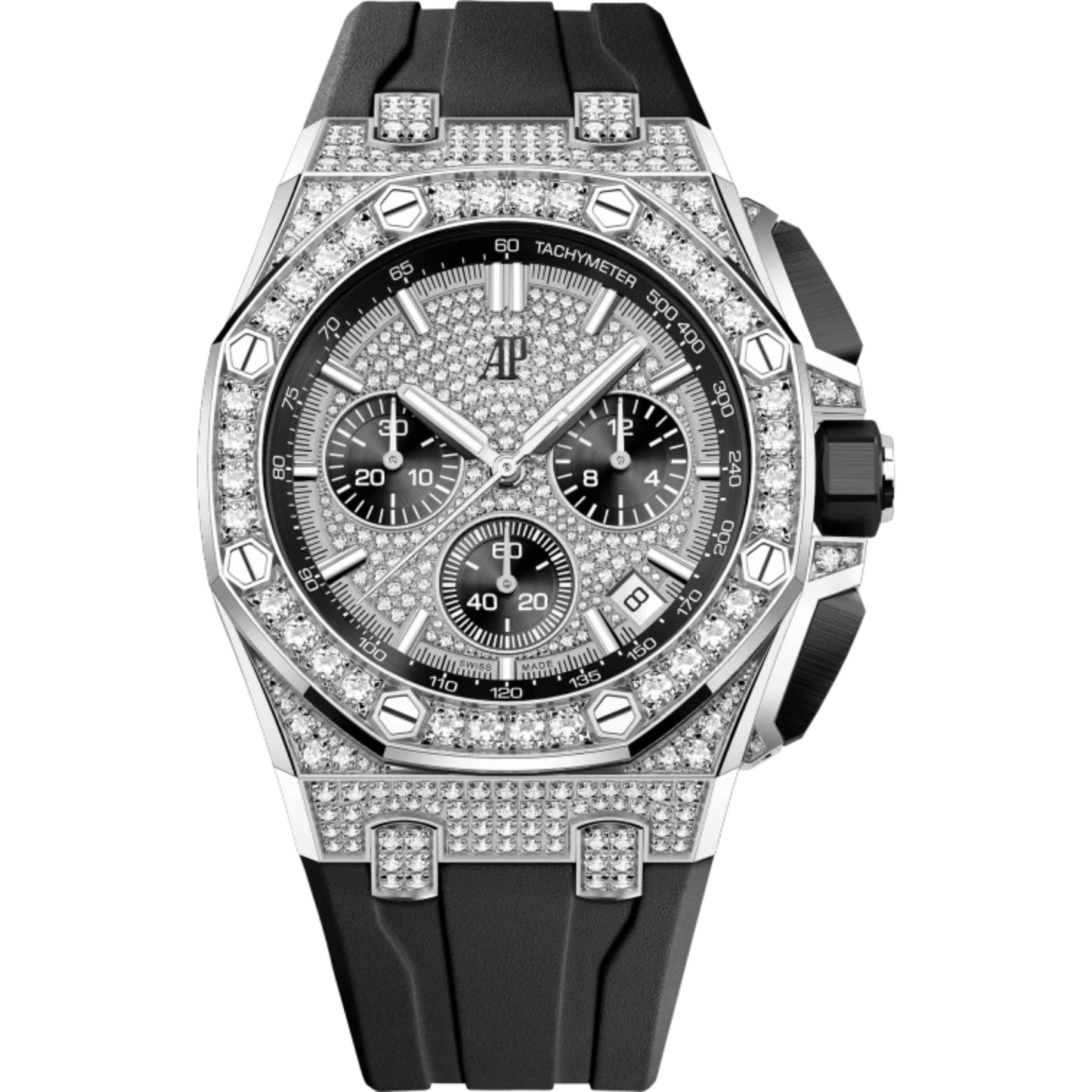 Royal Oak Offshore Selfwinding Chronograph 43MM Black Rubber Strap 18-Carat White Gold Dial Set With Brilliant-Cut Diamonds 18-Carat White Gold Case and Bezel Set With Brilliant-Cut Diamonds