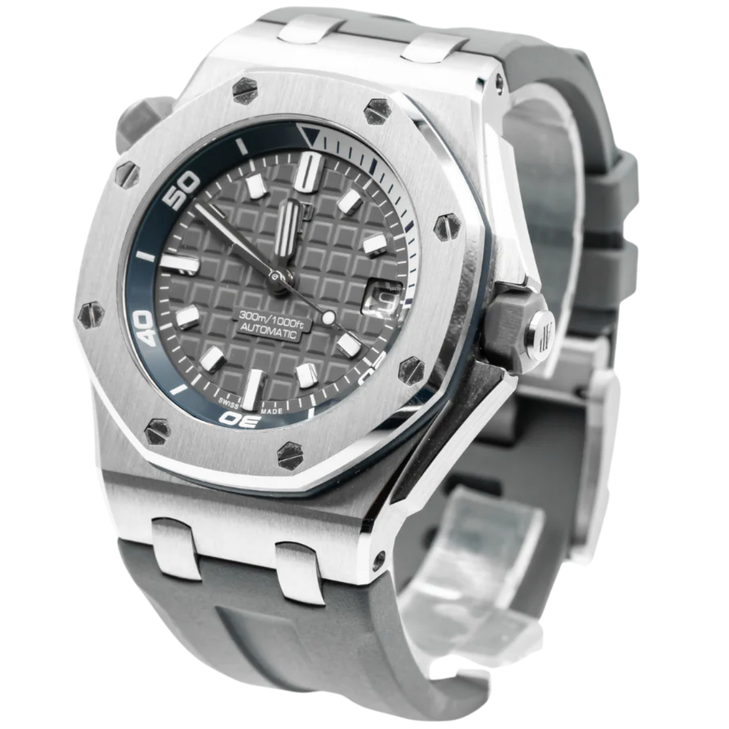 Royal Oak Offshore Dive 42MM Grey Rubber Strap Grey Dial With Méga Tapisserie Pattern Stainless Steel Case