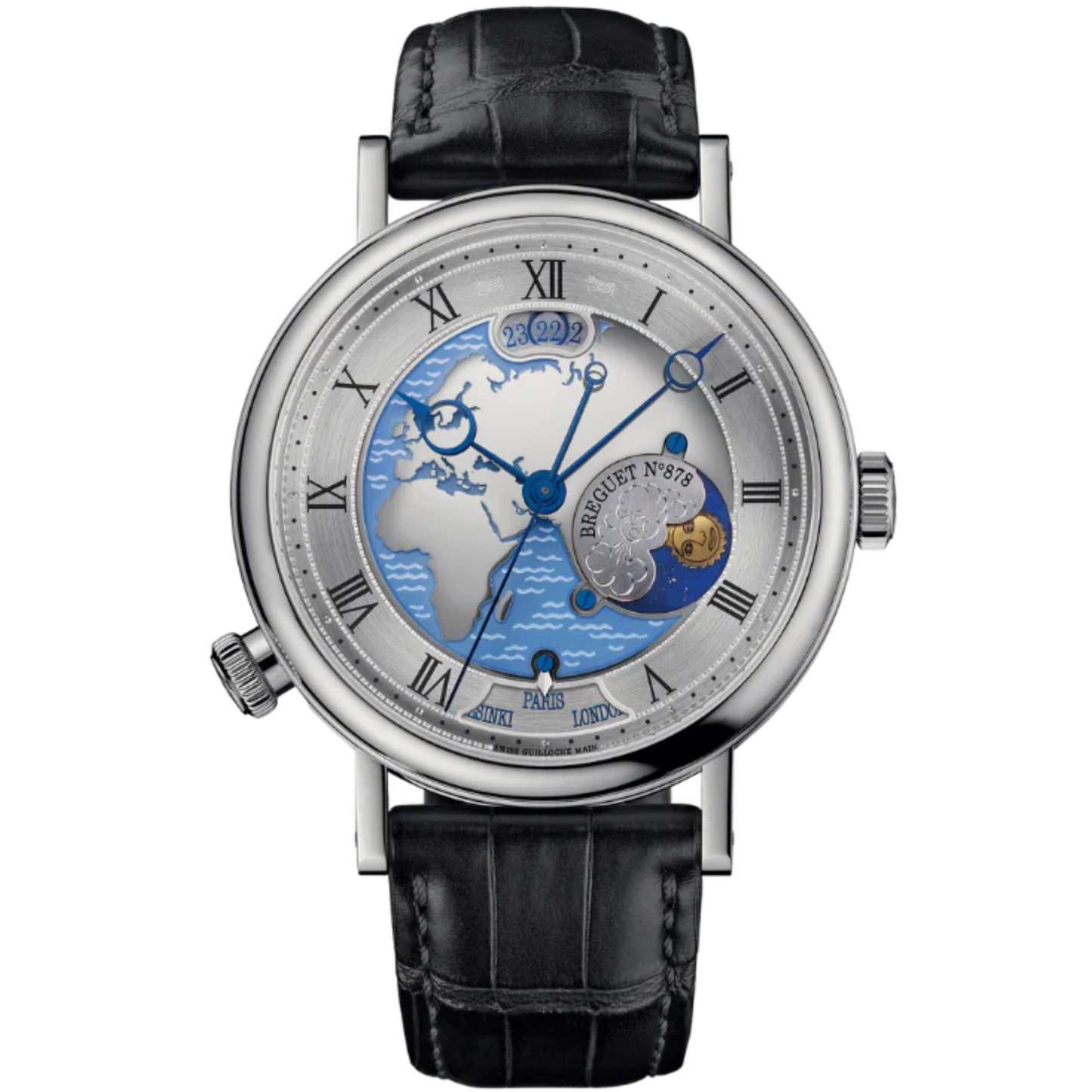 HORA MUNDI 5717 43 MM PLATINUM WITH BLUE "WAVE" MOTIF DIAL