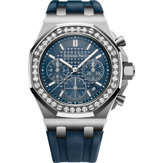 Royal Oak Offshore Selfwinding Chronograph 37MM Blue Rubber Strap Blue Dial With Lady Tapisserie Pattern Stainless Steel Case Diamond-Set Bezel