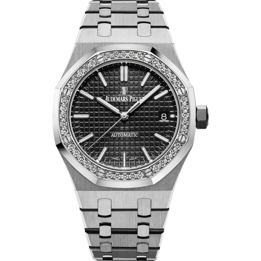 Royal Oak Selfwinding 37MM Stainless Steel Bracelet Black Dial With Grande Tapisserie Pattern Stainless Steel Case Diamond-Set Bezel