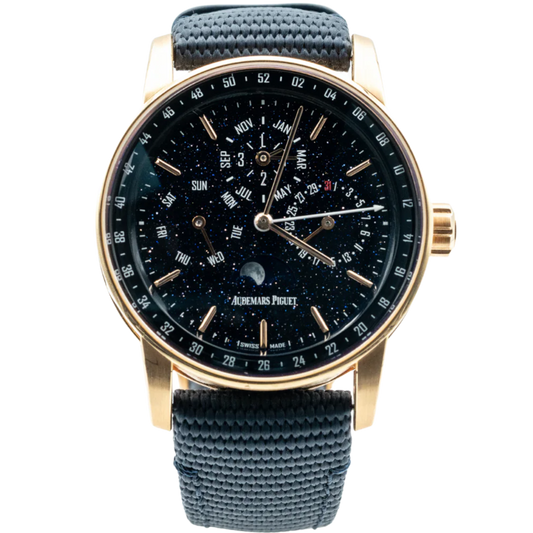 Audemars Piguet Code 11.59 Ref. 26394OR.OO.D027KB.01 41mm Blue Rubber-Coated Strap Blue Aventurine Dial Blue Lacquered Inner Bezel and Rose Gold Case