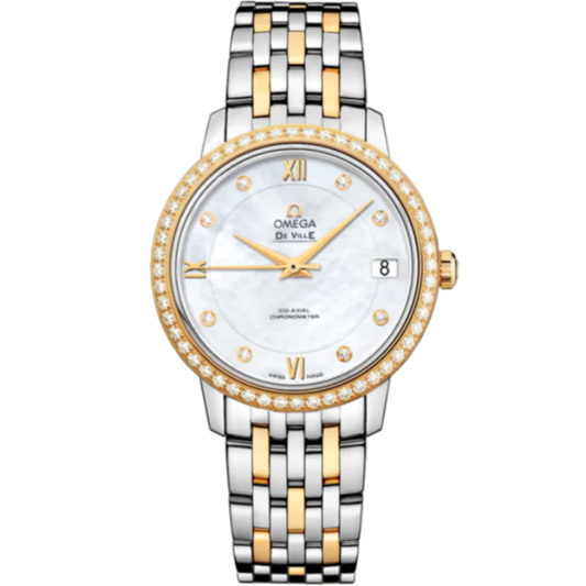 DE VILLE PRESTIGE 33 MM STAINLESS STEEL - YELLOW GOLD WITH MOTHER OF PEARL DIAL