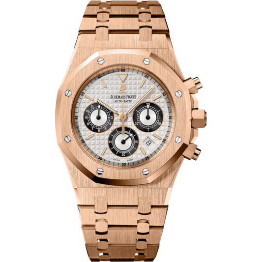 Royal Oak Chronograph 39MM 18-Carat Pink Gold Bracelet Silver-Toned Dial With Grande Tapisserie Pattern 18-Carat Pink Gold Case