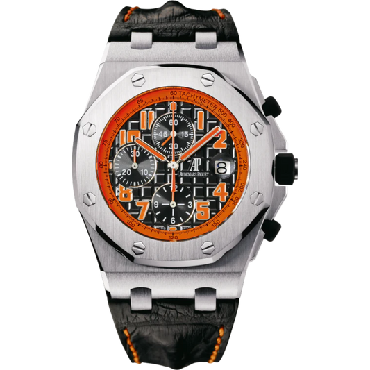 Royal Oak Offshore Chronograph Volcano 42MM Black Leather Strap Black Dial With Méga Tapisserie Pattern Stainless Steel Case