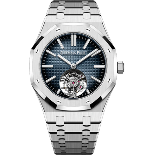 Royal Oak Selfwinding Flying Tourbillon 50th Anniversary 41MM Stainless Steel Bracelet Smoked Blue Dial With Grande Tapisserie Pattern Stainless Steel Case