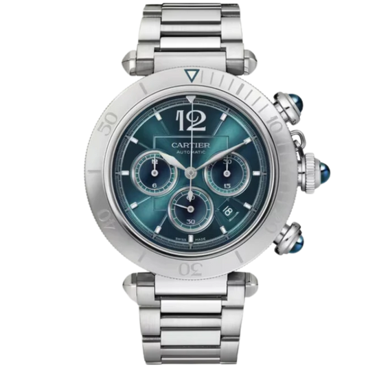 PASHA DE CARTIER 41 MM CHRONOGRAPH STAINLESS STEEL WITH BLUE SUNRAY BRUSHED DIAL