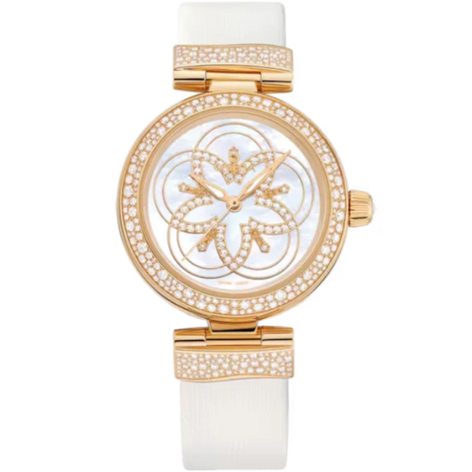 DE VILLE LADYMATIC 34 MM YELLOW GOLD WITH MOTHER OF PEARL DIAL