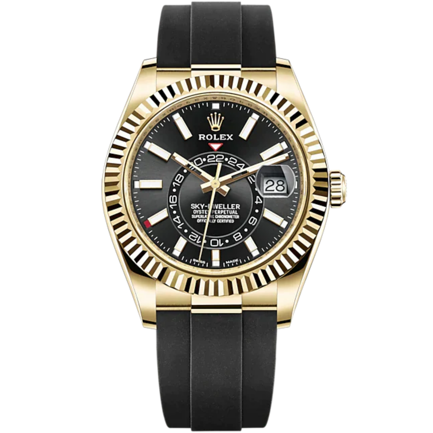 Sky-Dweller 42mm Oysterflex Bracelet and 18 CT Yellow Gold with Bright Black Dial Fluted Bezel