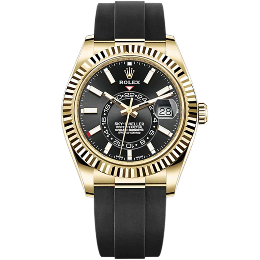 Sky-Dweller 42mm Oysterflex Bracelet and 18 CT Yellow Gold with Bright Black Dial Fluted Bezel