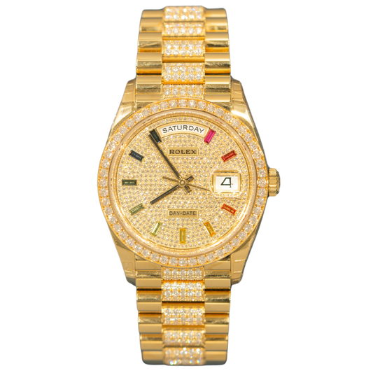 Rolex Day Date Ref. 128348RBR-0043 36mm Yellow Gold Full Pave Rainbow