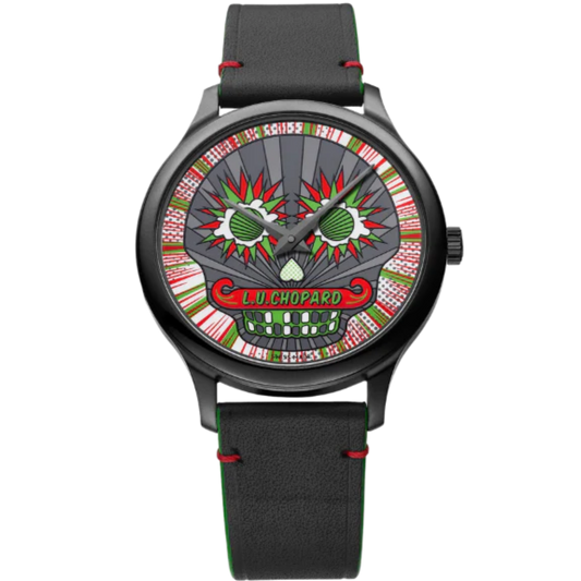 L.U.C SKULL ONE CALAVERA POP ART LIMITED EDITION 40 MM  DLC-TREATED BEAD BLASTED LUCENT STEEL™ WITH SKULL MOTIF DIAL